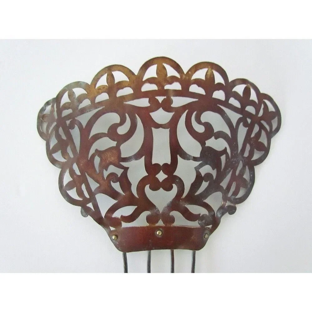 Antique Metal Hair Comb Mantilla Scroll Cutout Ornate 1800s HUGE